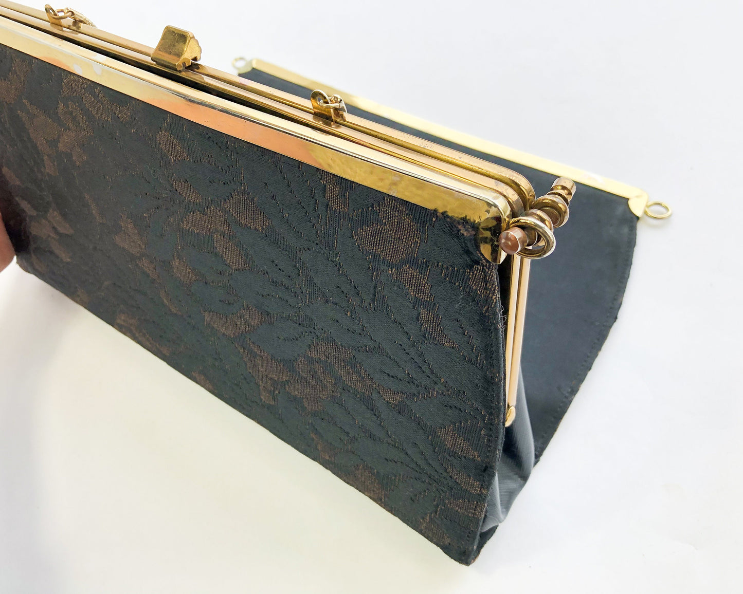 1960s Black Floral Convertible Purse Handbag