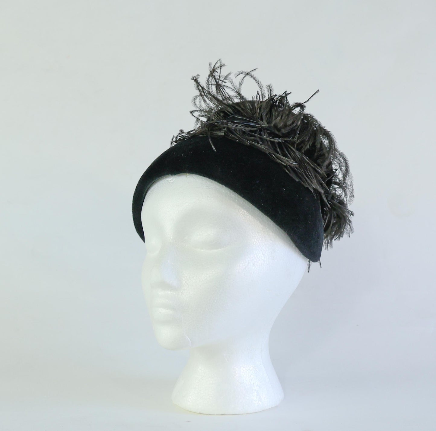 1950s Black Wool Feather Tilt Hat