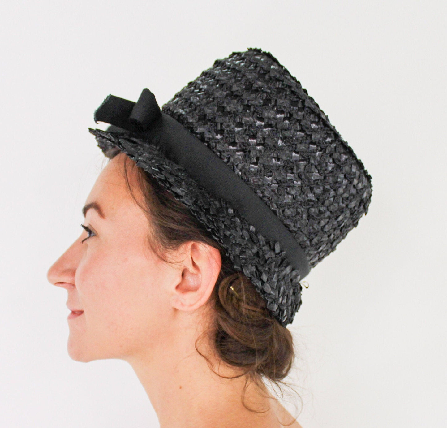 1960s Black Raffia Woven Bucket Hat, Mr. Charles
