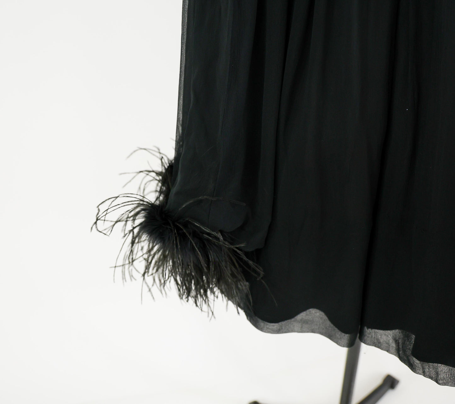 1950s Feather Sash Black Silk Cocktail Gown, Small