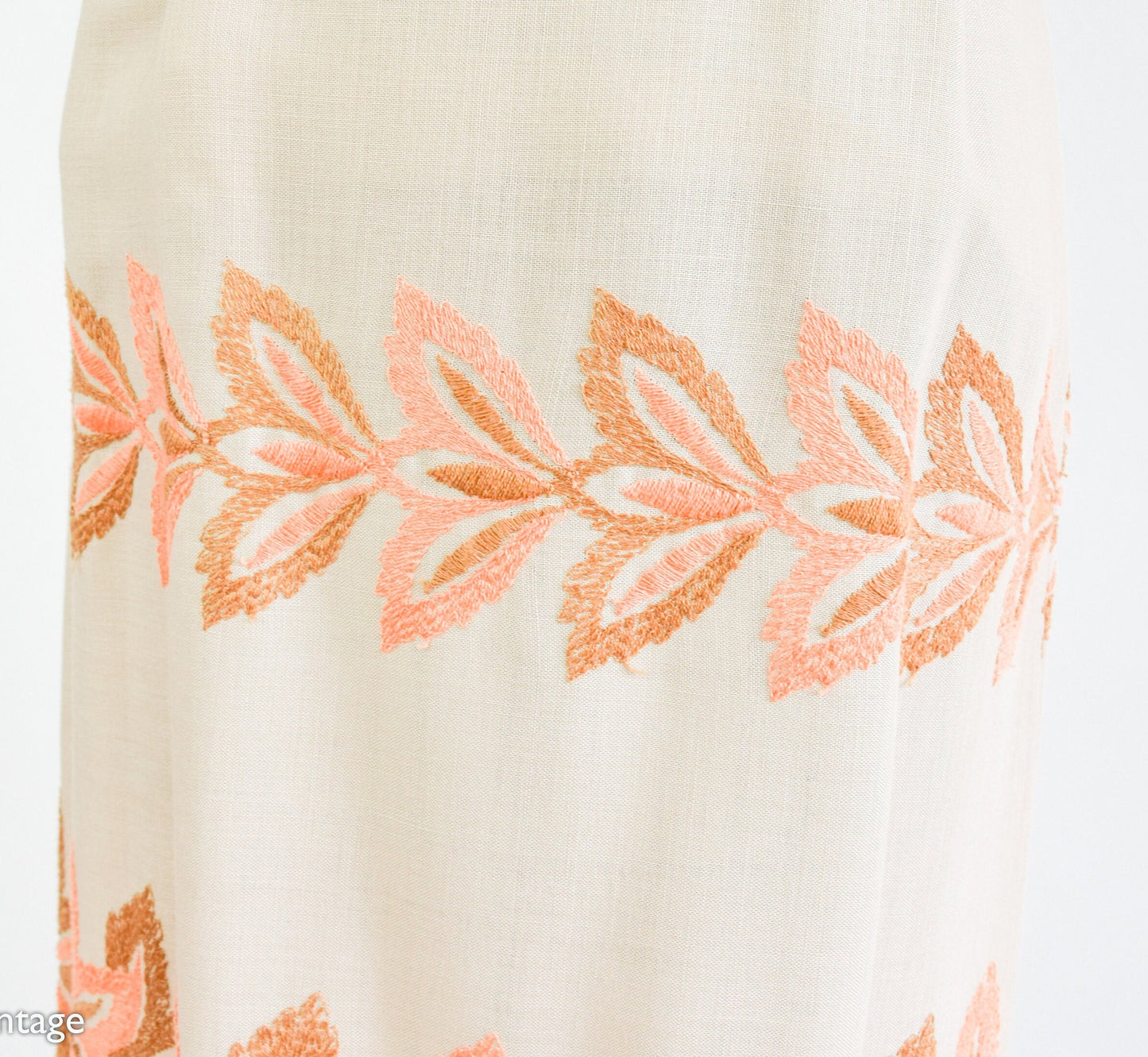 1950s Beige Floral Embroidered Dress | Taupe Sheath Dress, Small