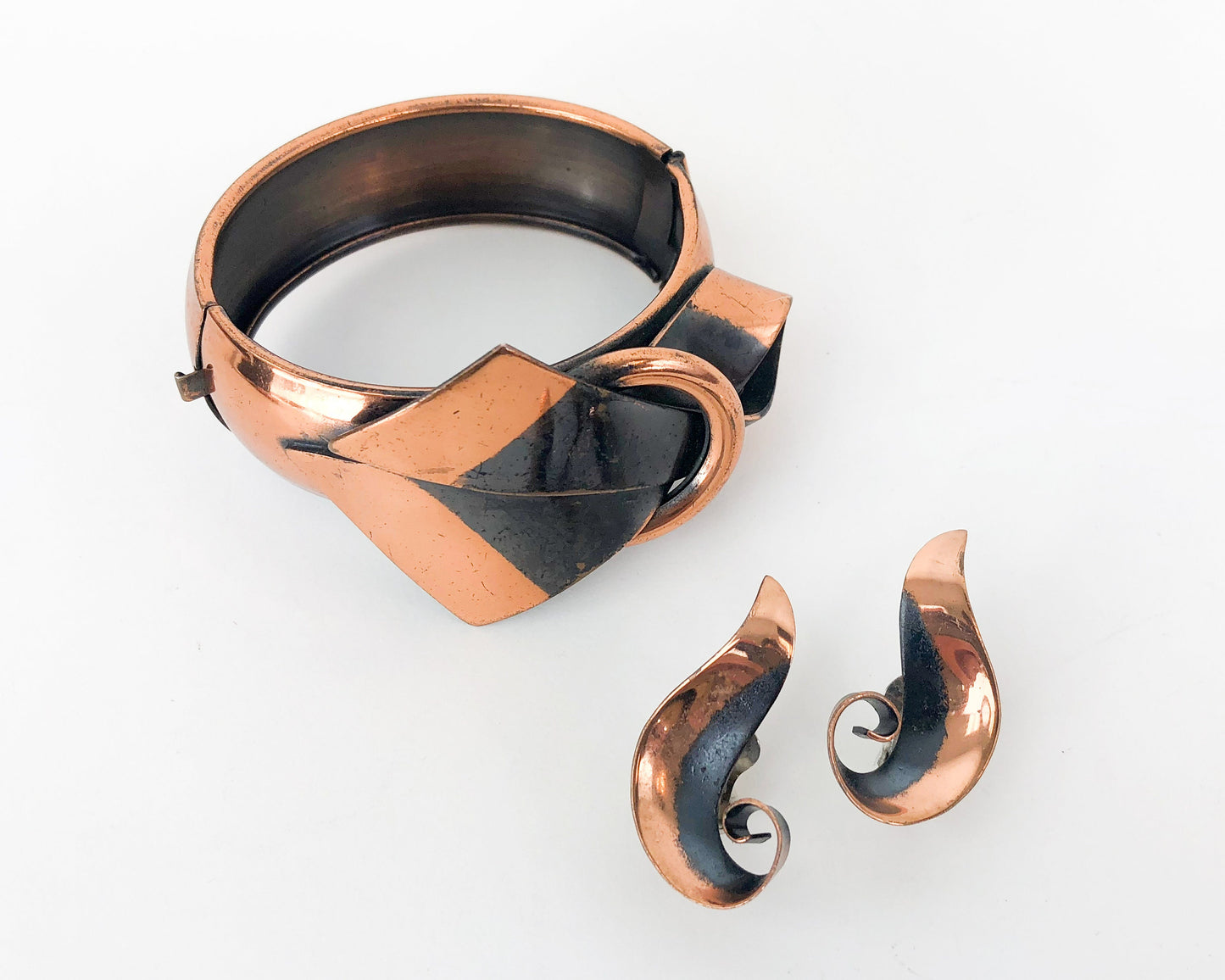 1950s Copper Bracelet & Clip Earring Set