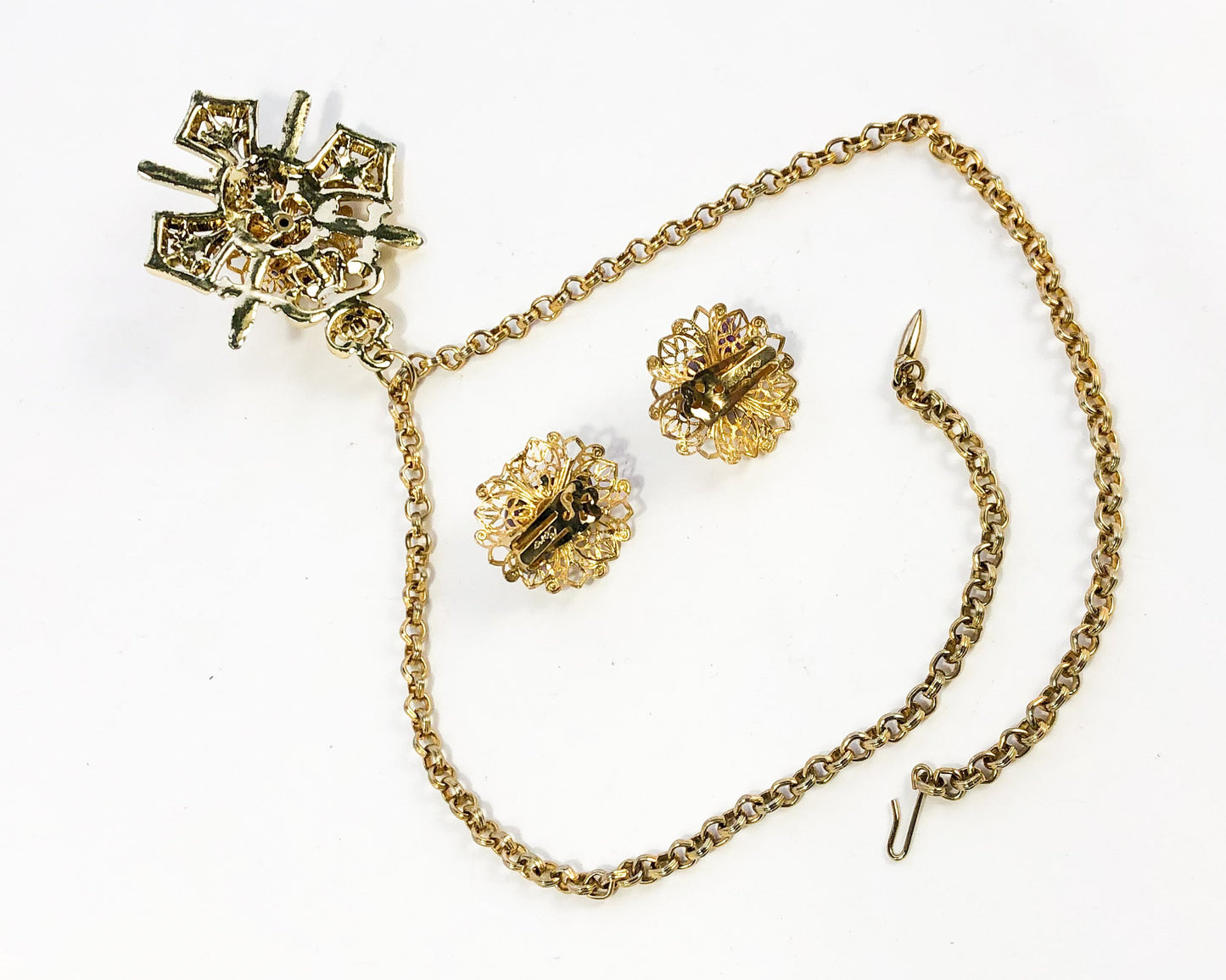 Coro | 1960s Gold & Purple Necklace Earrings Set | 60s Purple Agate Necklace Set | Coro