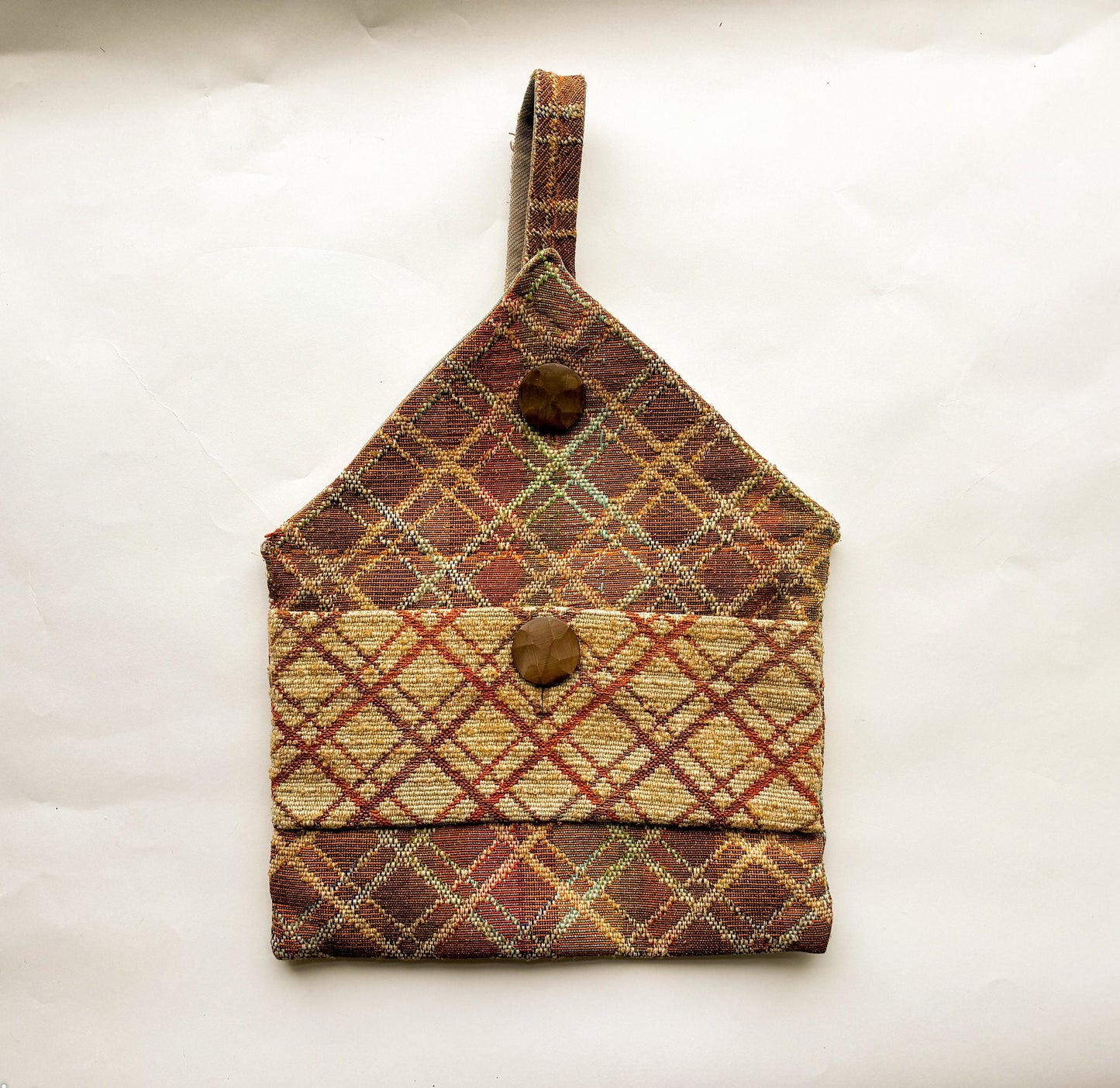 1980s Brown Upholstery Purse Bag | 80s Brown Plaid Upholstery Purse | Tapestry Bag