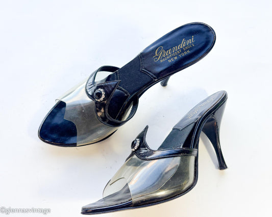 1950s Black Spring-o-lator Heels Pumps, Size 7