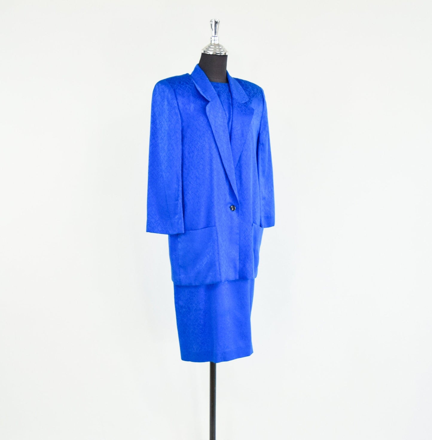 1980s Royal Blue Silk Dress Suit, Liz Claiborne, Petites Size 4