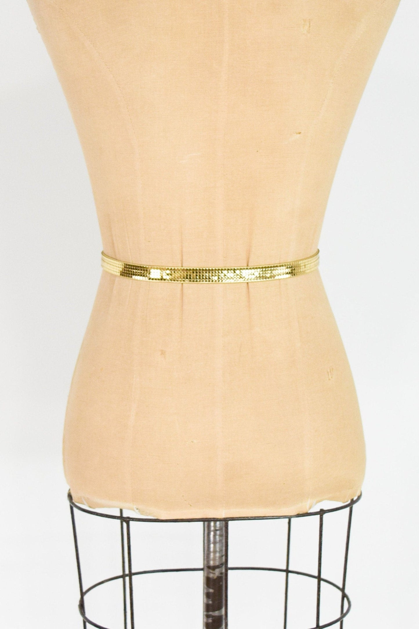 1980s Gold Mesh Skinny Belt | 80s Gold Leather & Mesh Belt