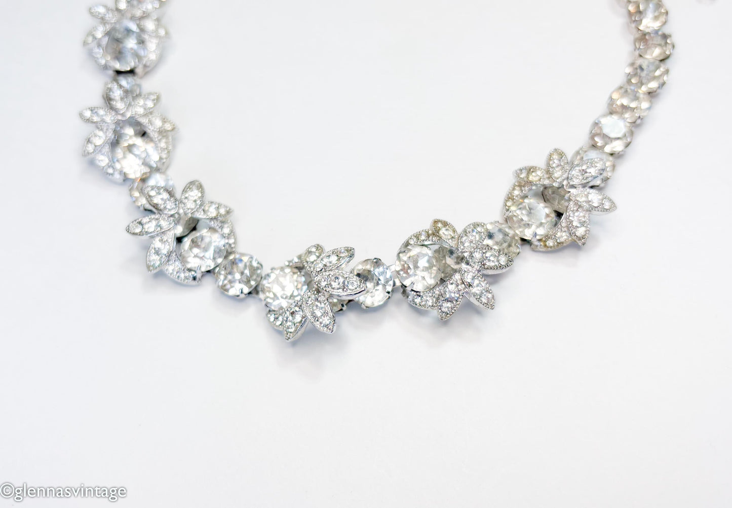 1950s Eisenberg Silver Rhinestone Choker Necklace