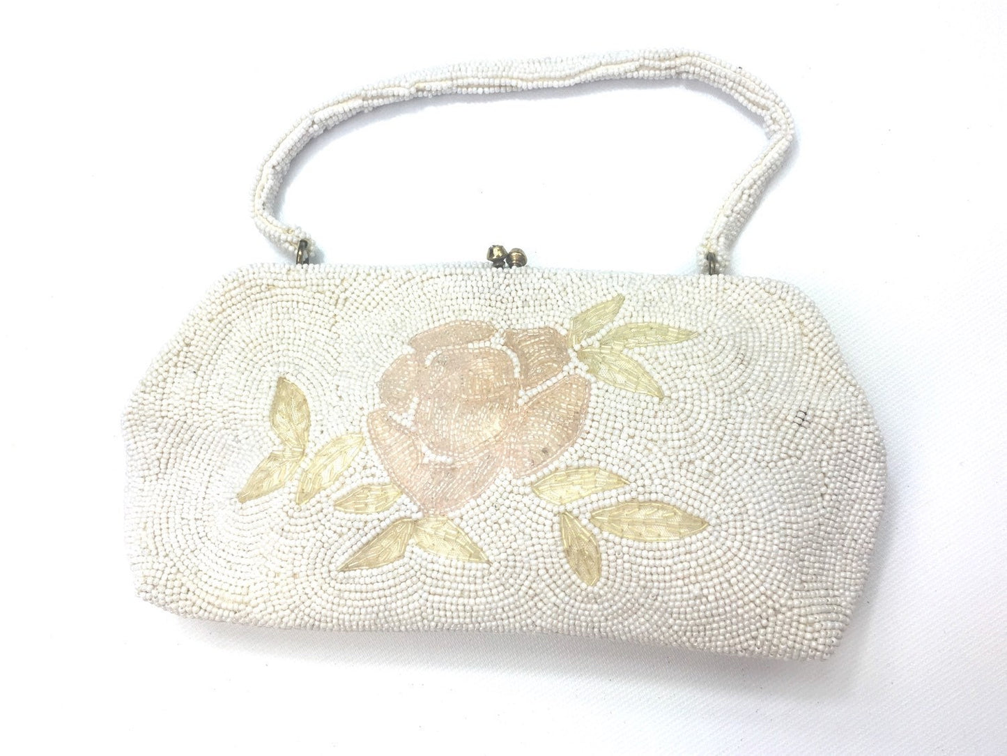 1950s White Beaded Evening Bag