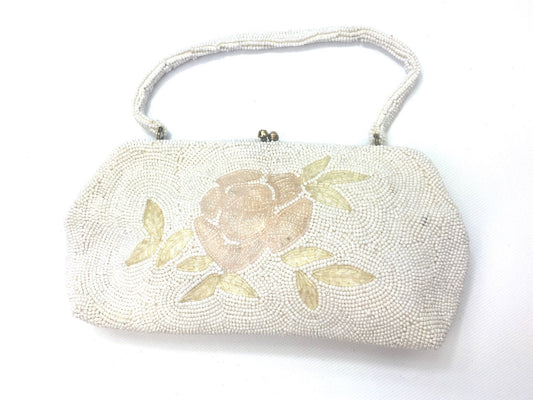 1950s White Beaded Evening Bag