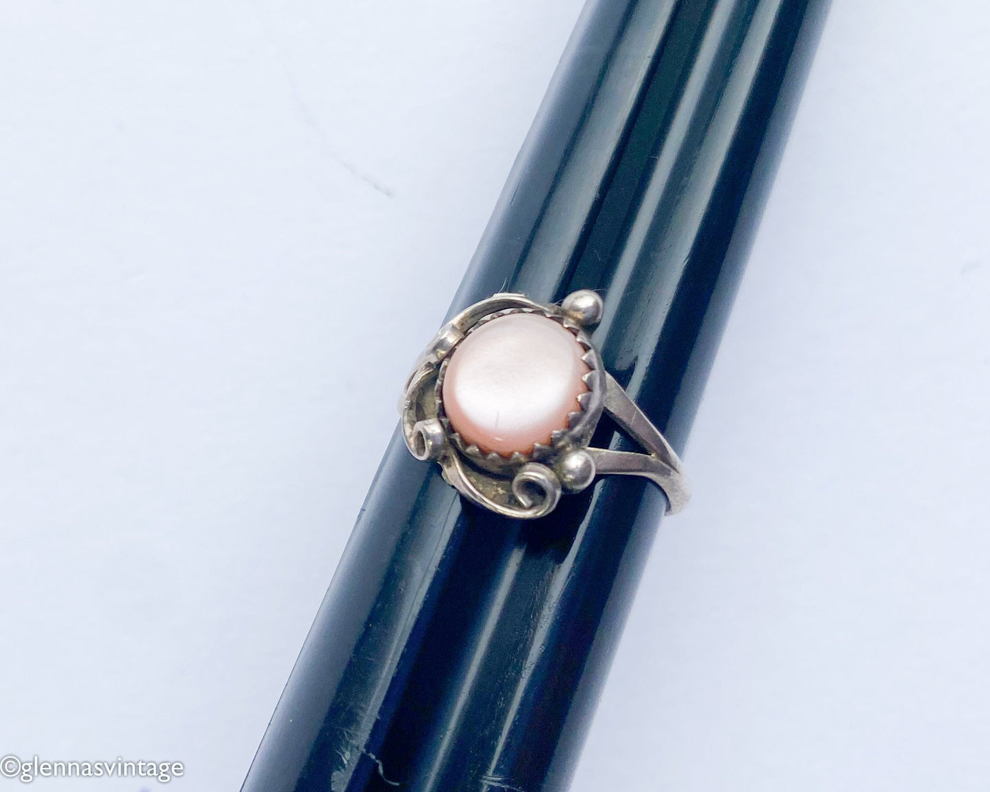 1960s Pink Silver Ring | Pink Shell Ring,  Size 6.5