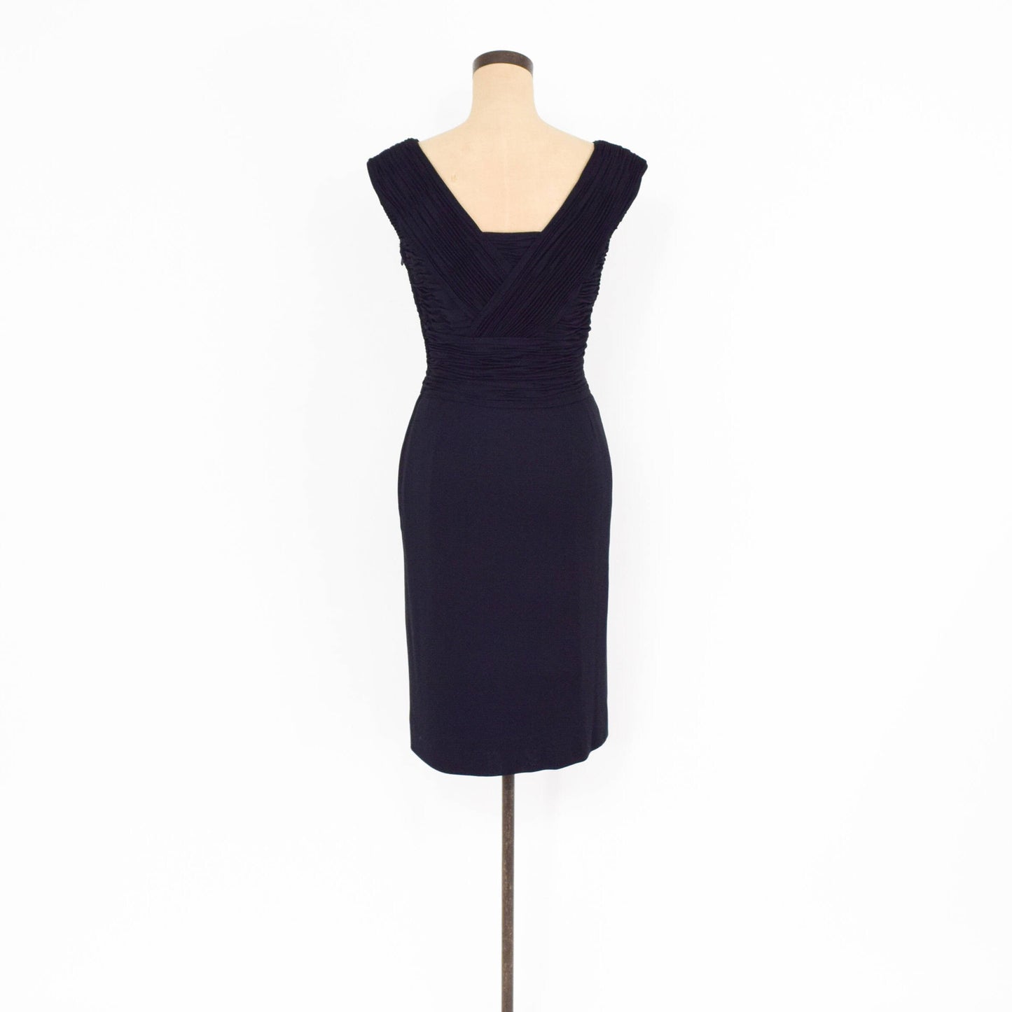 1940s Black Ruched Cocktail Dress | 40s Black Jersey Evening Dress | Wiggle Dress | Schrenders Germany | Medium