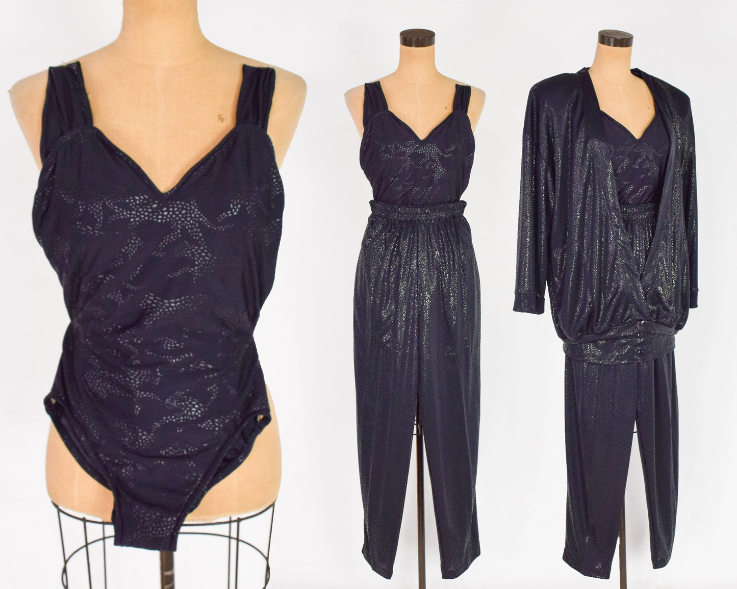 1980s Black Swimsuit Set, Jacket Slacks & Bathing Suit, Large