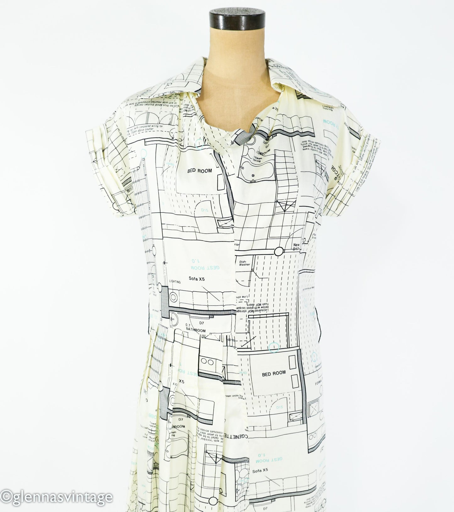1990s Architect Print Dress | Cotton Sateen, Medium