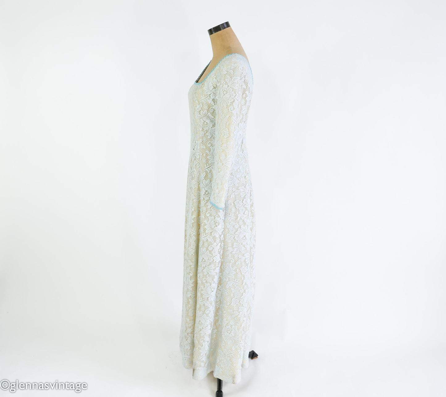1970s Beige & Creme Lace Maxi Dress, Medium