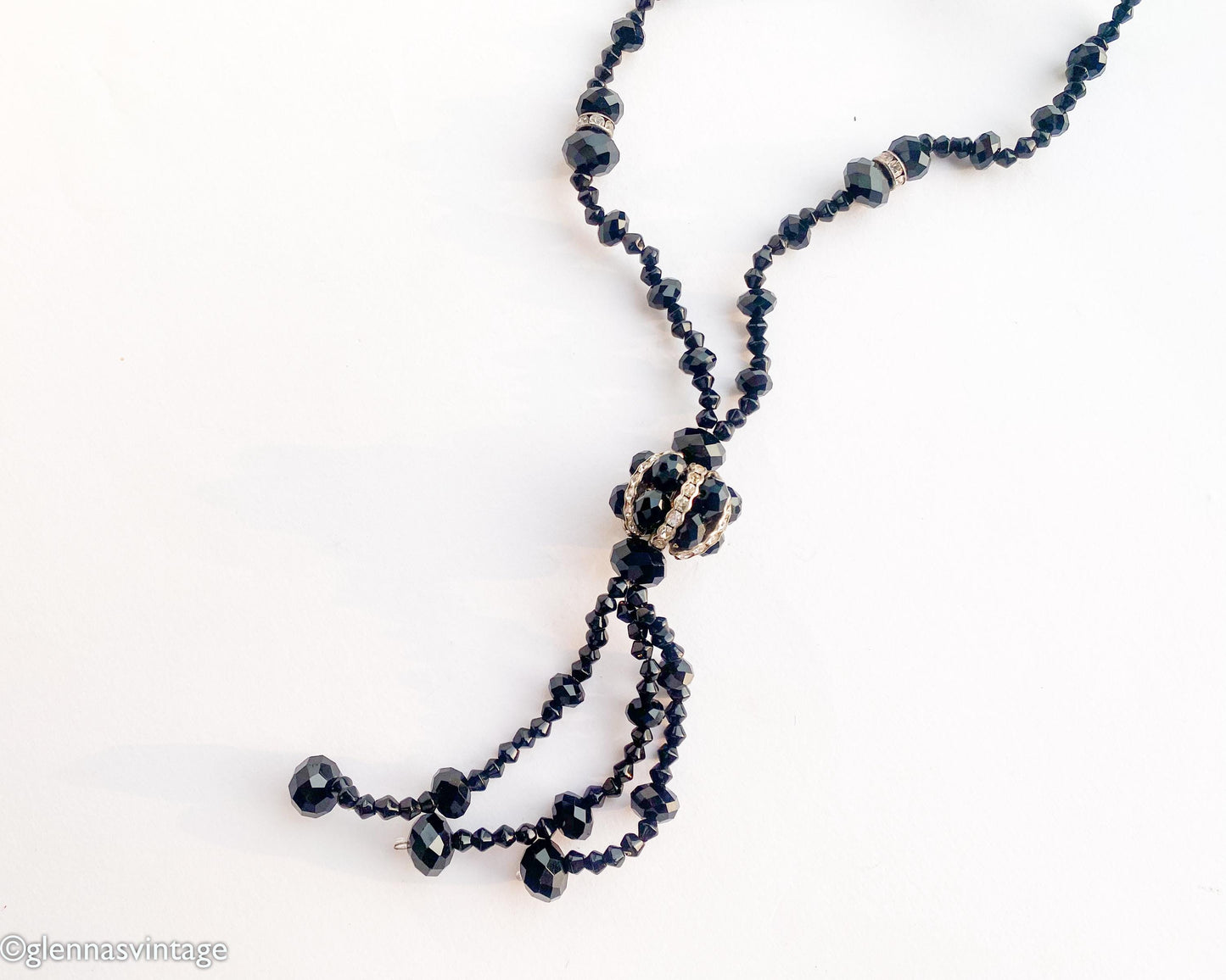 1960s Black Glass  Pendant Necklace | 60s