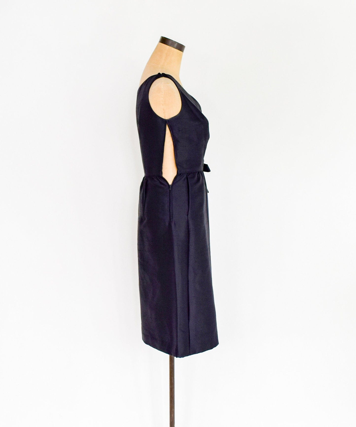 1950s Black Silk Shantung Cocktail Dress, Small