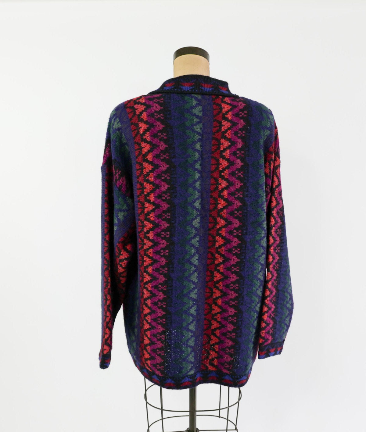 1980s Black Alpaca Wool Stripe Cardigan Sweater Jacket, Large
