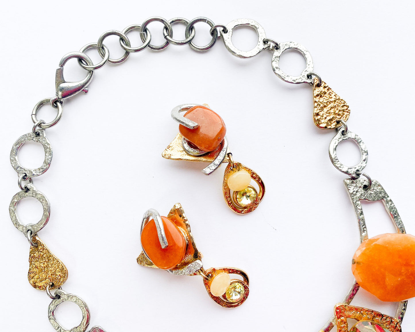 1990s Gold Necklace & Earrings | Avant Garde Necklace Set | J.Jansen