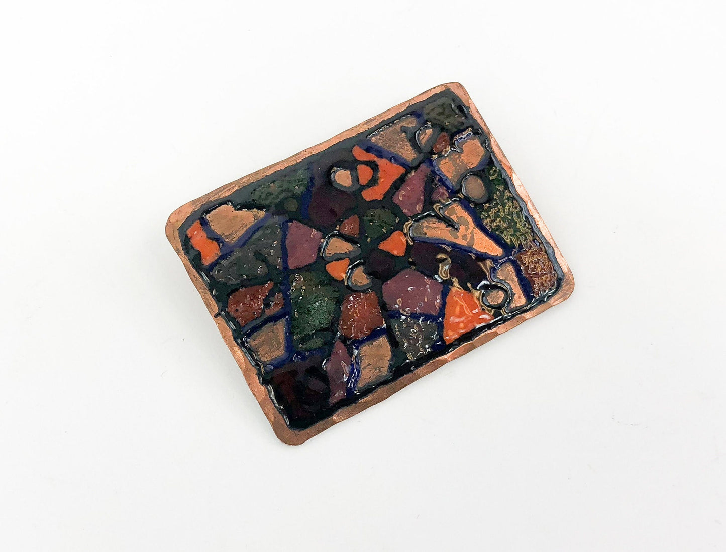 1960s Copper & Enamel Brooch | 60s Colorful Abstract Enamel Brooch | SH Norway