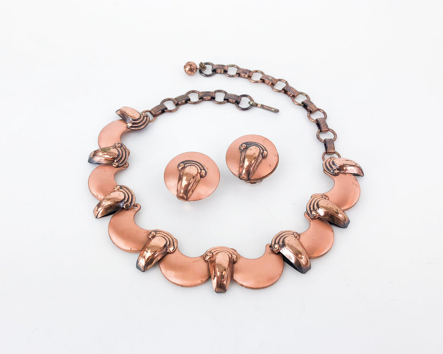 1950s Copper Choker & Clip Earring Set, Rebajes Style Jewelry Set