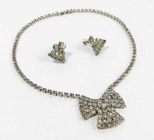 1950s Rhinestone Bow Necklace Set