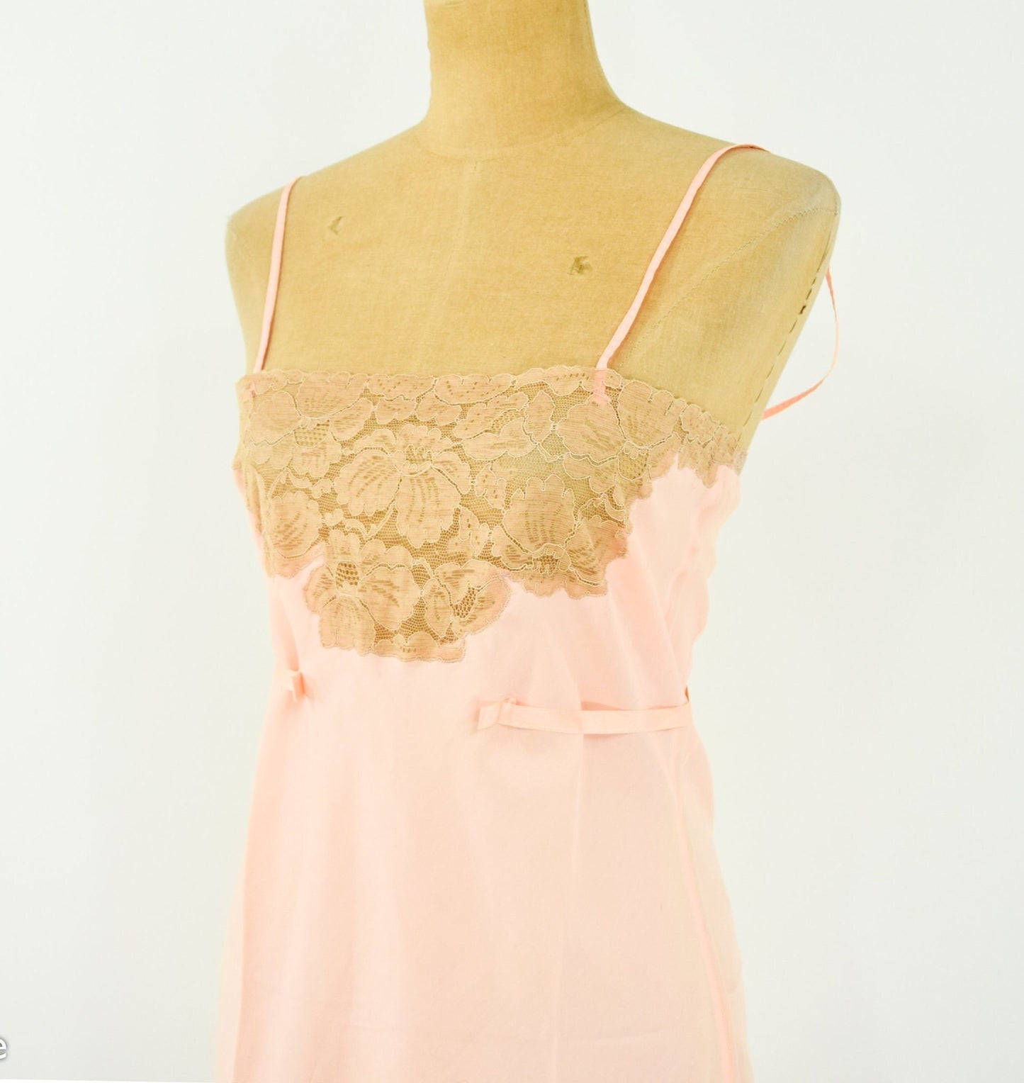 1920s Peach Silk Slip Lingerie | 20s Pink & Beige Lace Slip | Peach Romper | Small