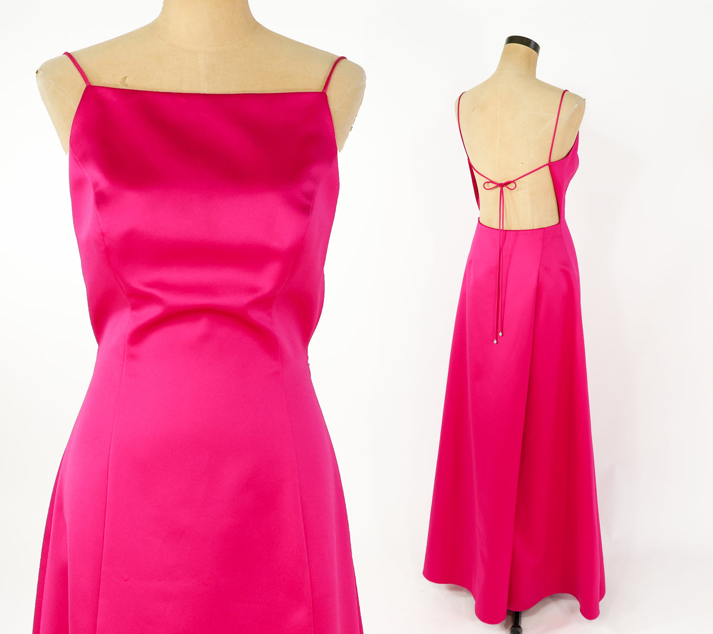 2000s ABS Hot Pink Fuchsia Backless Evening Dress