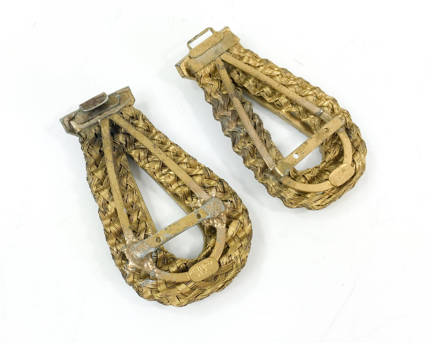 1930s Gold Brass Belt Buckle | 30s Gold Woven Buckle | Reinad N.Y.