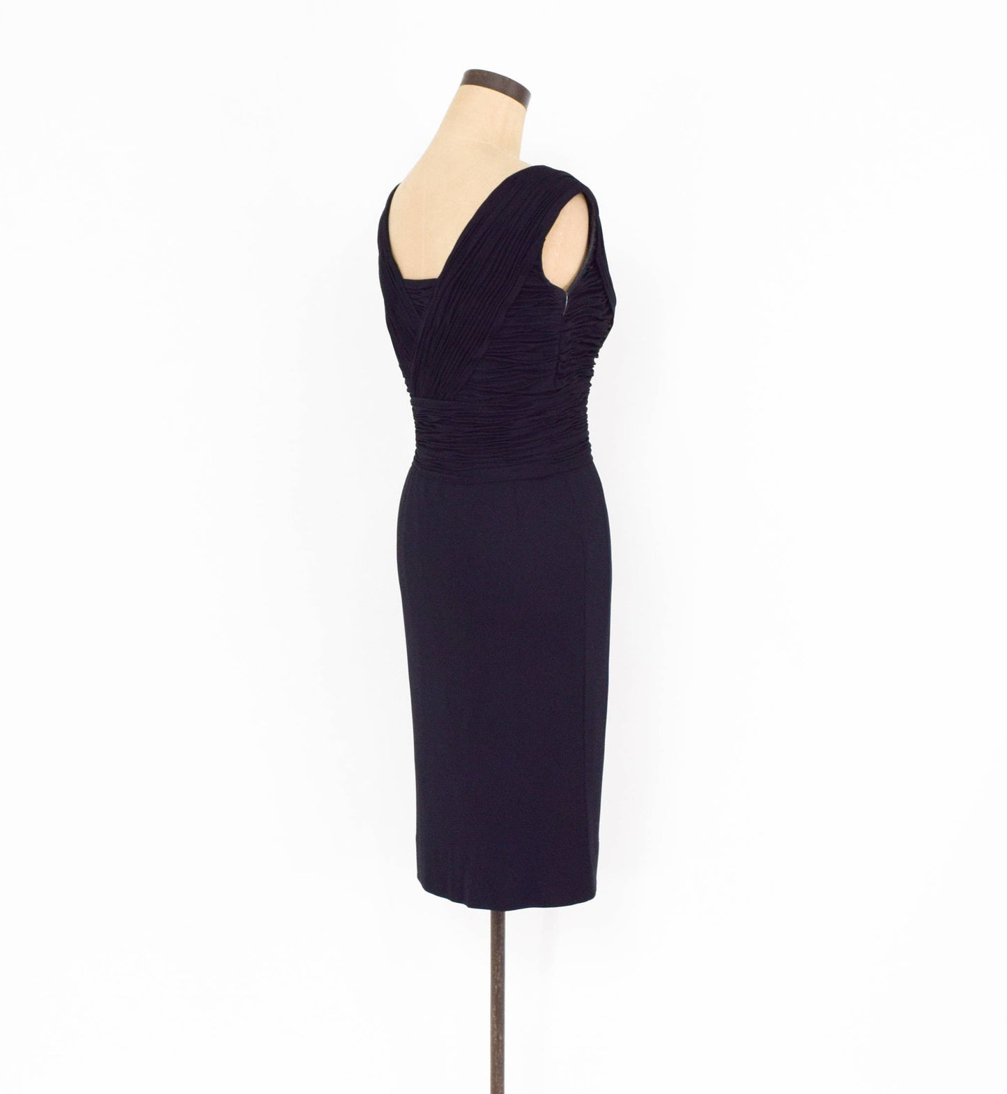 1940s Black Ruched Cocktail Dress | 40s Black Jersey Evening Dress | Wiggle Dress | Schrenders Germany | Medium