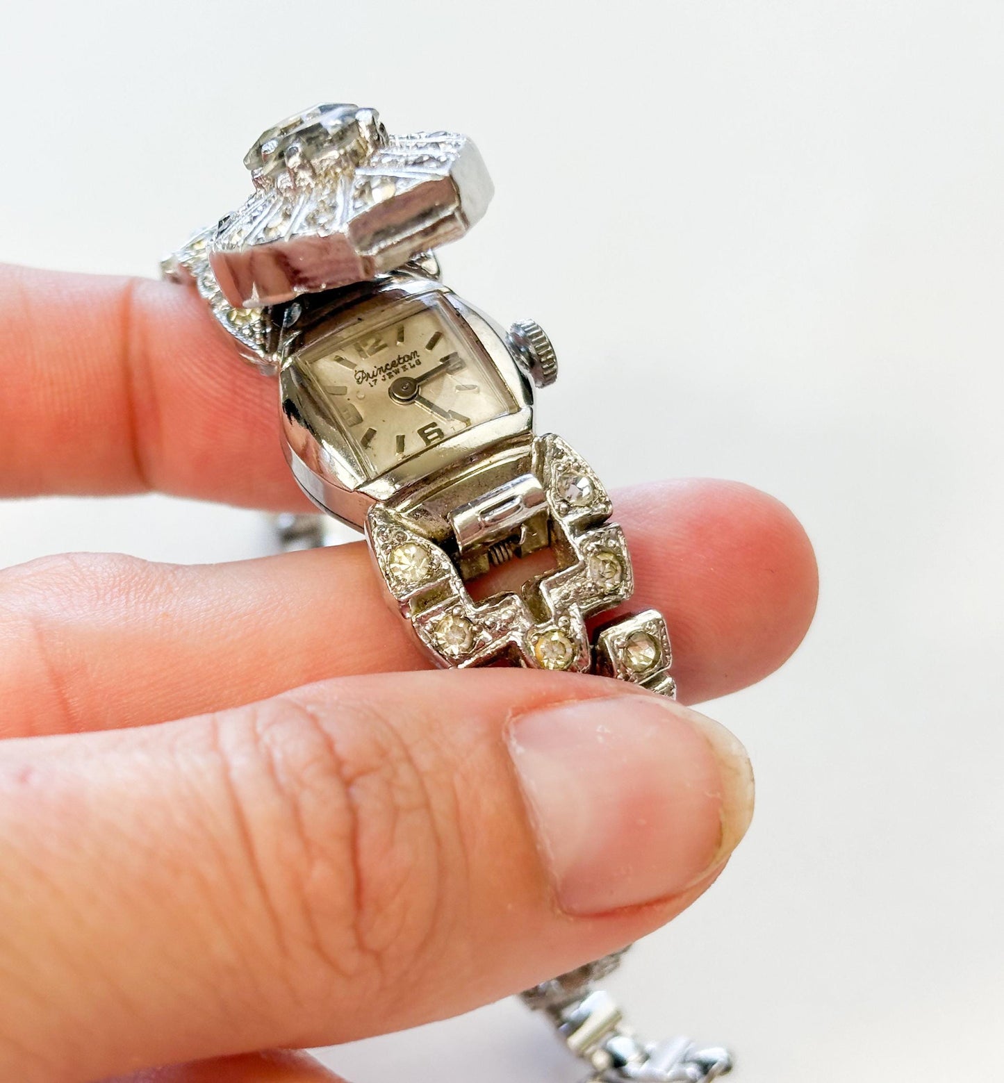 1930s Vintage Rhinestone Watch Bracelet, Art Deco Evening Glamour