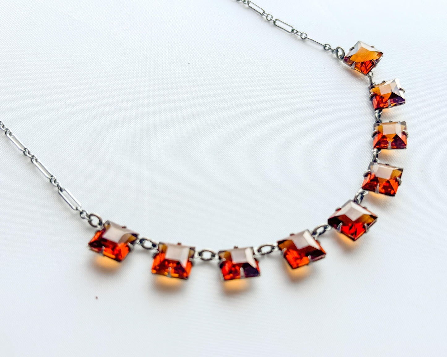 1940s Amber Glass Necklace | Crystal Squares Necklace
