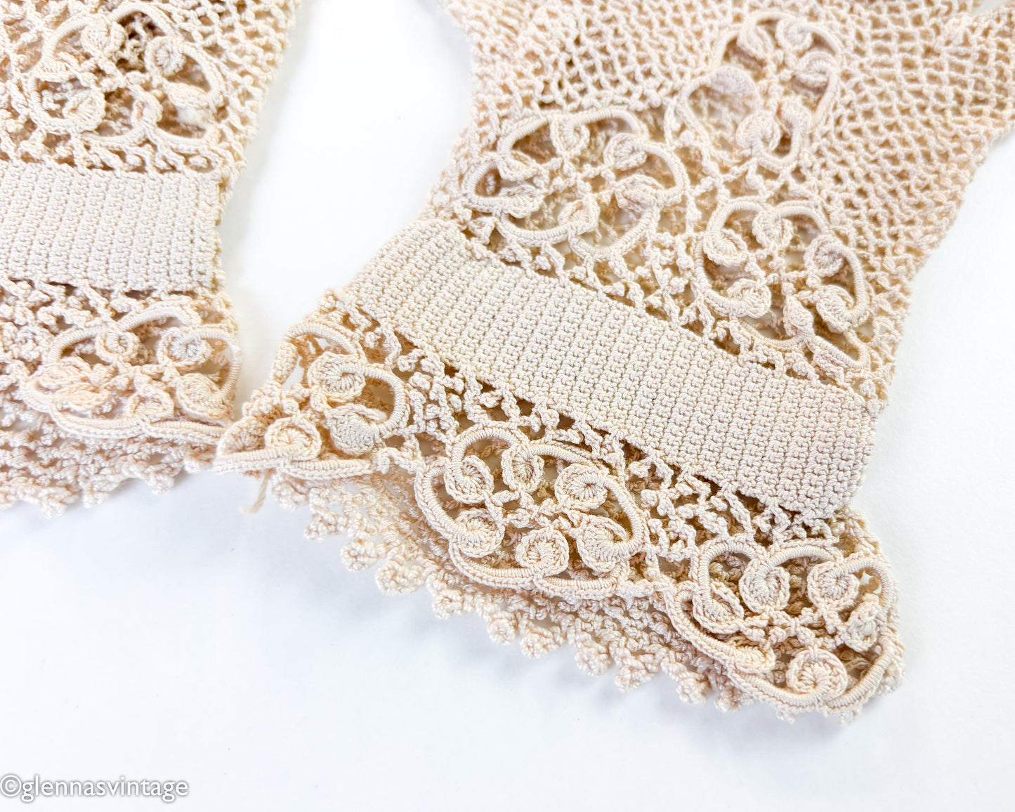 1940s Beige Crochet Lace Gloves