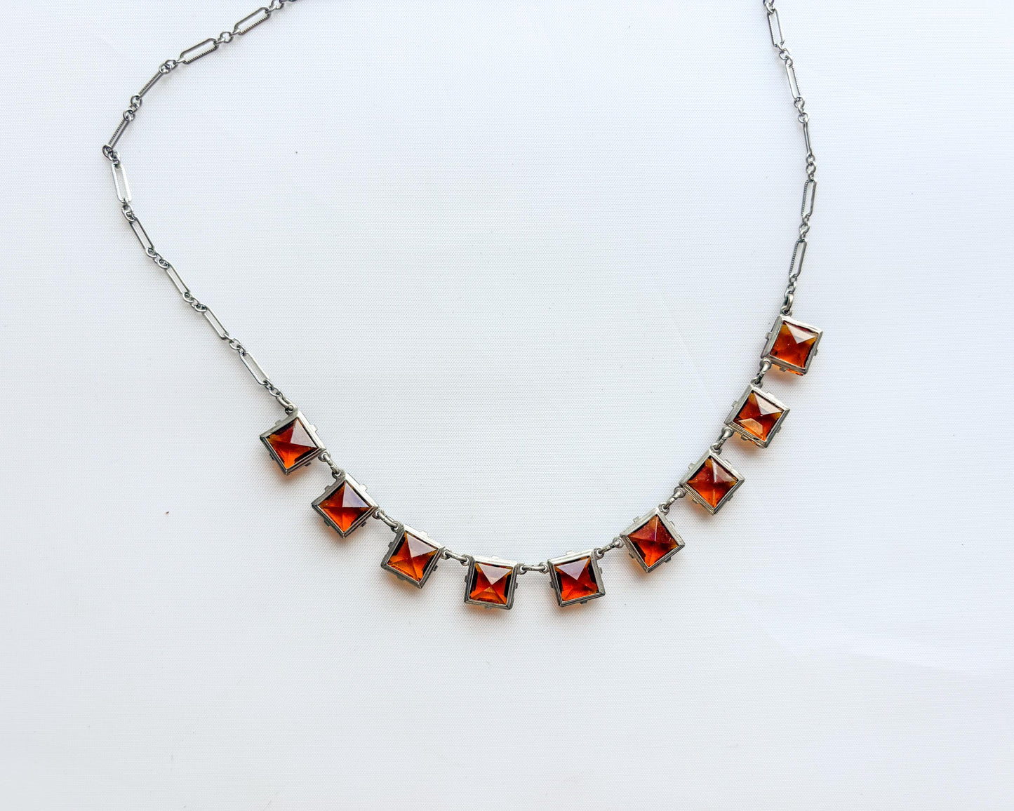 1940s Amber Glass Necklace | Crystal Squares Necklace