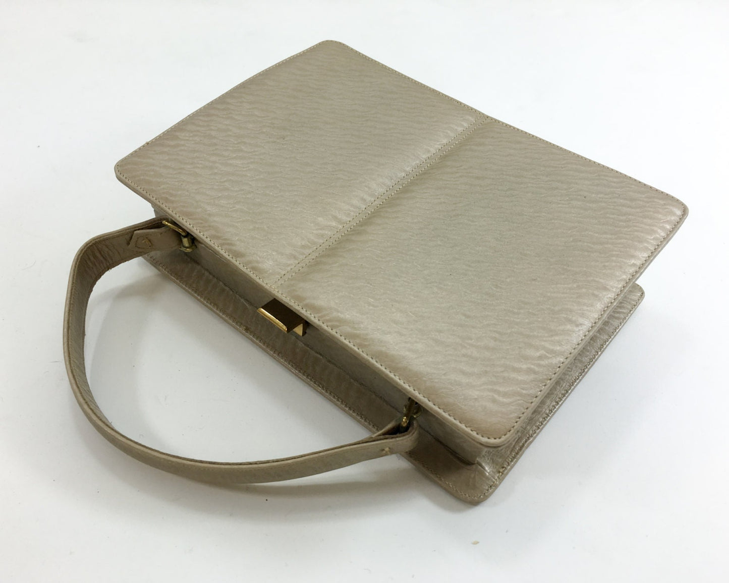 1960s Beige Leather Handbag | 60s Tan Leather Box Handbag | Andrew Geller