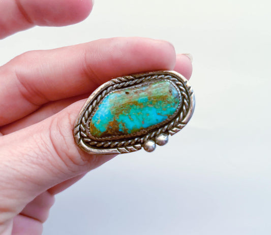 1950s Silver Turquoise Oval Ring, Size 6