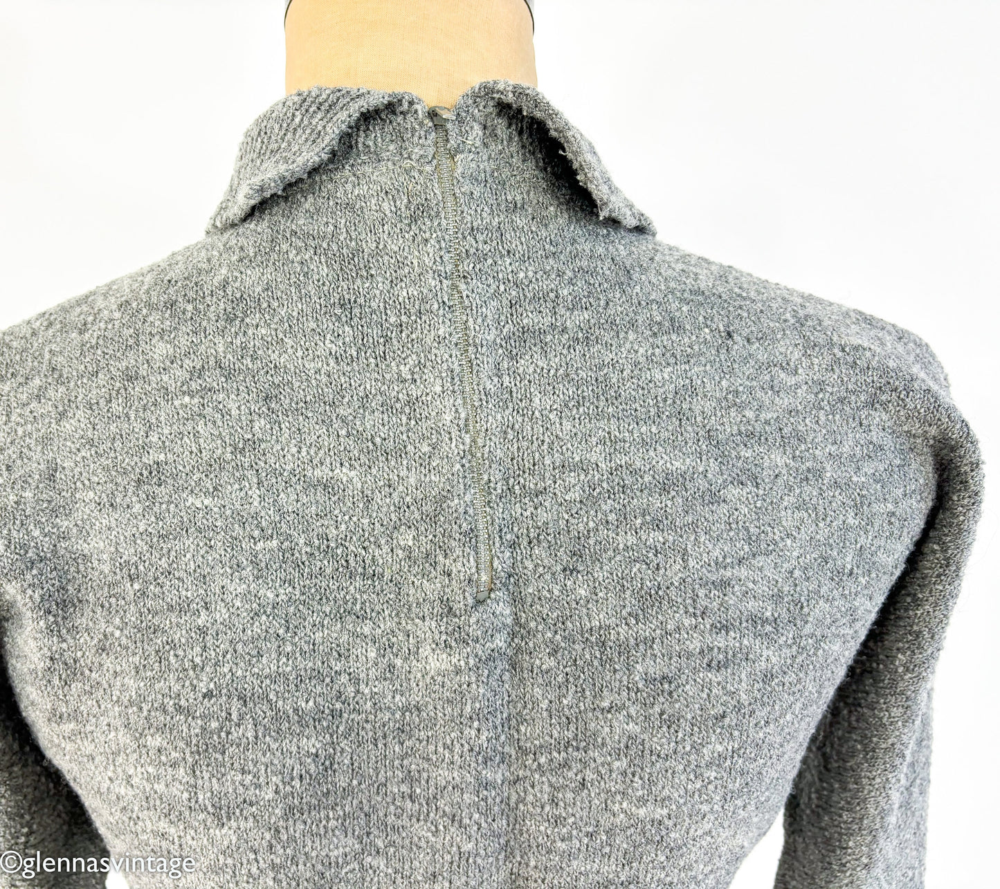 1940s Gray Knit Secretary Dress | 40s Gray Knit Dress | Barbara Carol | Small