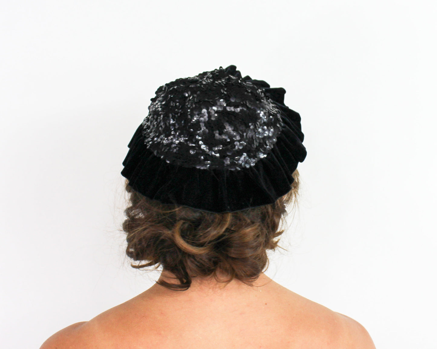 1920s Black Sequin Velvet Flapper Hat