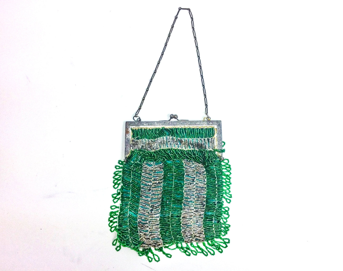 Antique 1900s Green Beaded Evening Bag