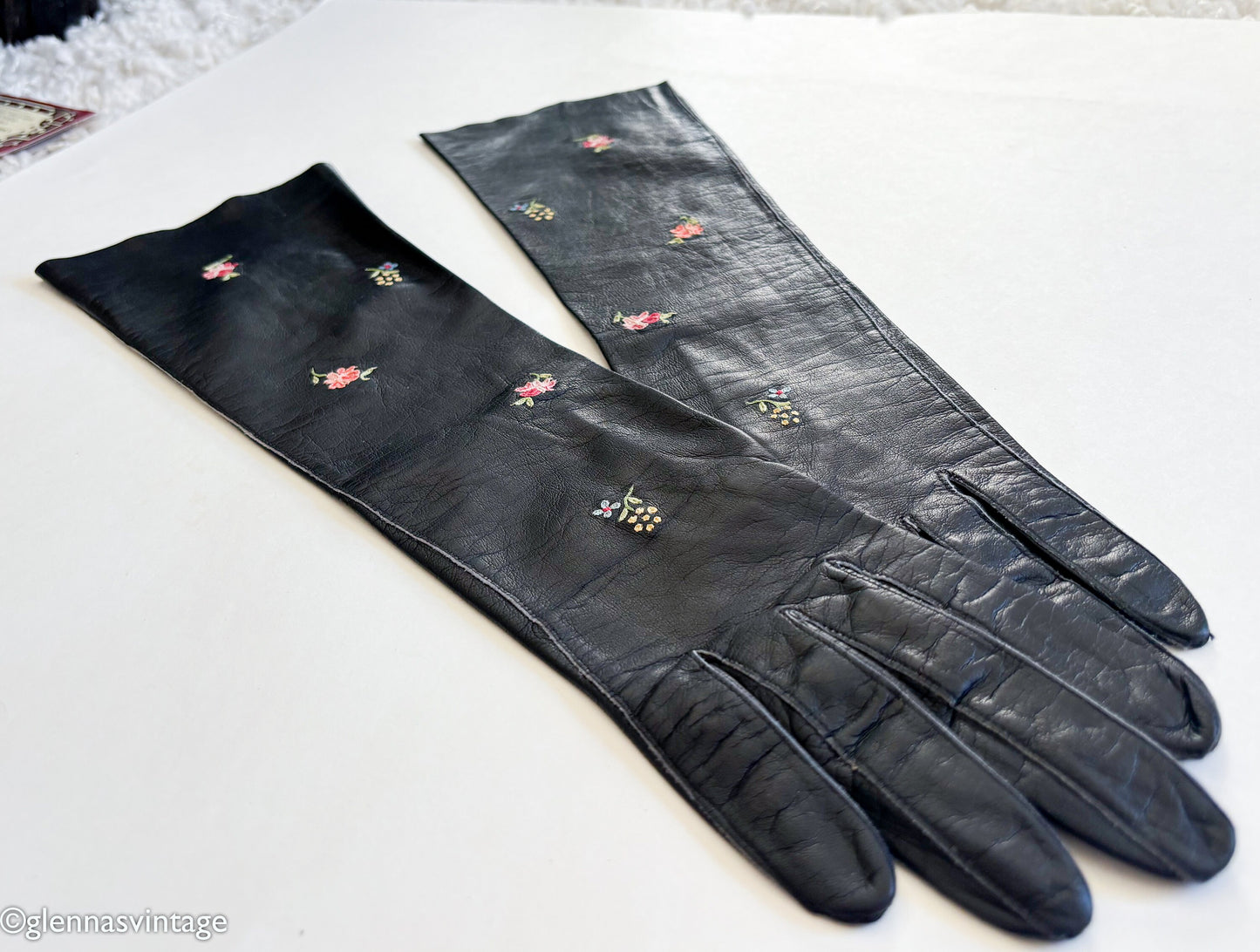 1950s Black Leather Opera Gloves, Small