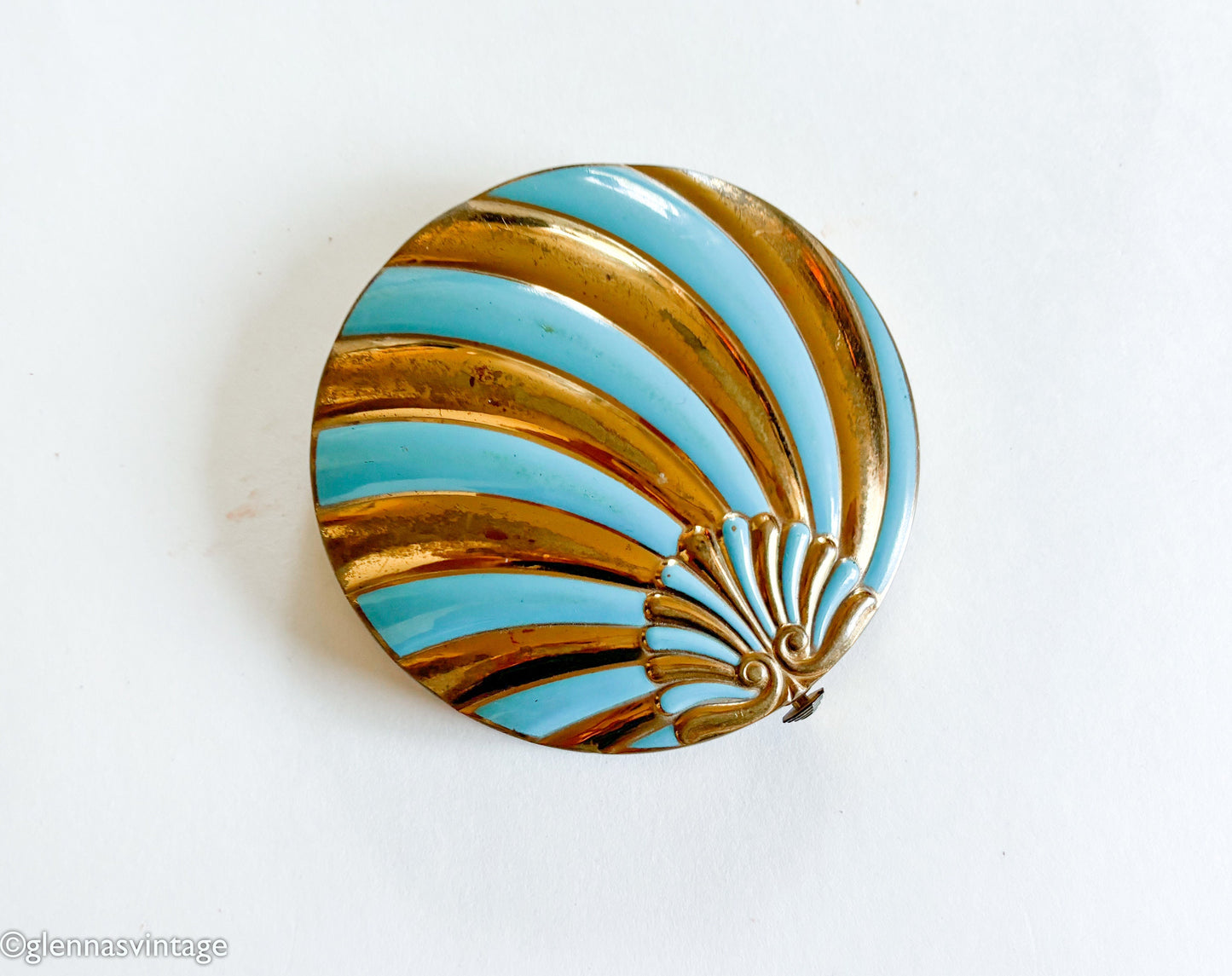 1930s Blue & Gold Vintage Compact, Turquoise Enamel Compact