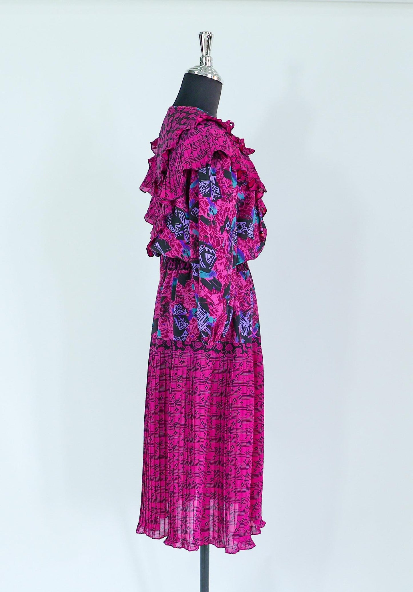 1980s Fuchsia Print Dress, Medium