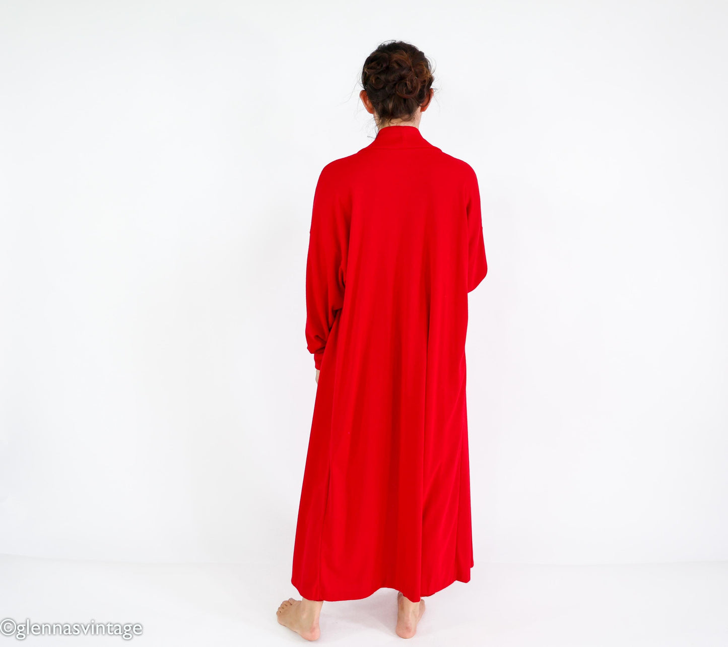 1980s Red Knit Lounge Set, Duster & Pants, Extra Large