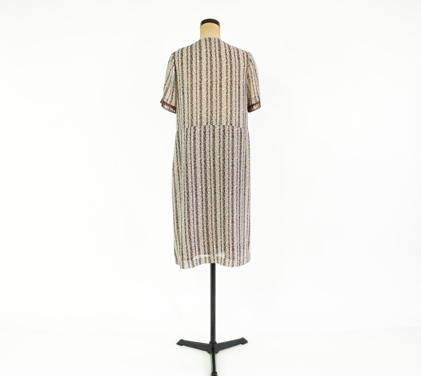 1940s Brown Striped Day Dress, Extra Large