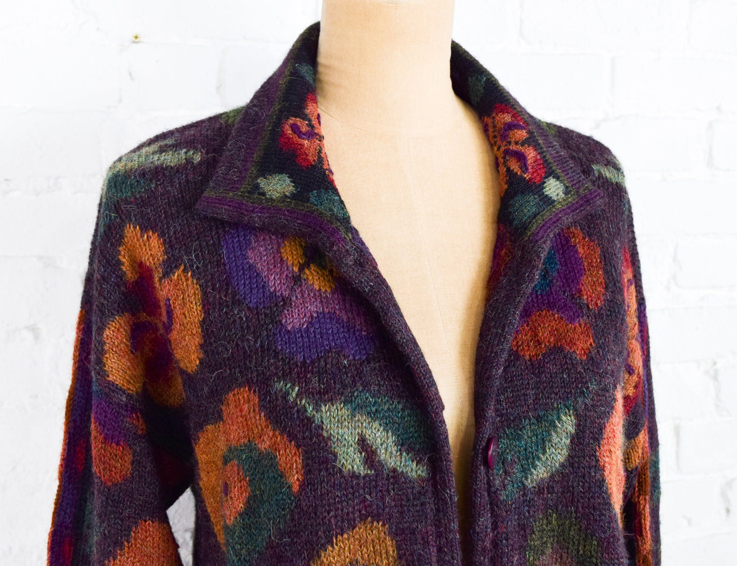 1980s Purple & Burgundy Pant Outfit | Purple Floral Sweater | Wearable Art | Medium Large