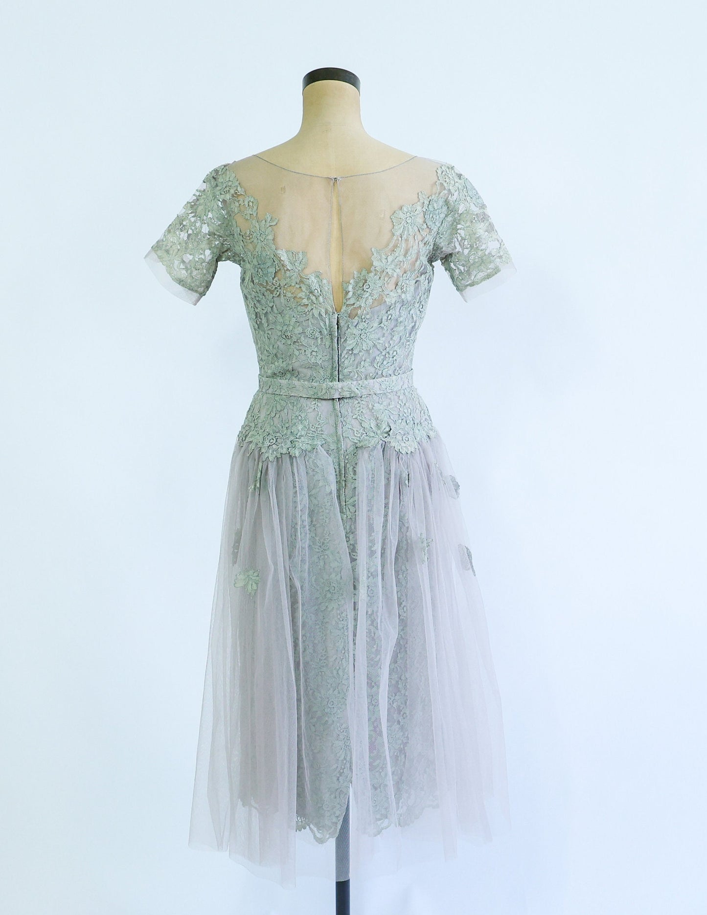 1950s Dove Gray Tulle Tea Party Dress, Small