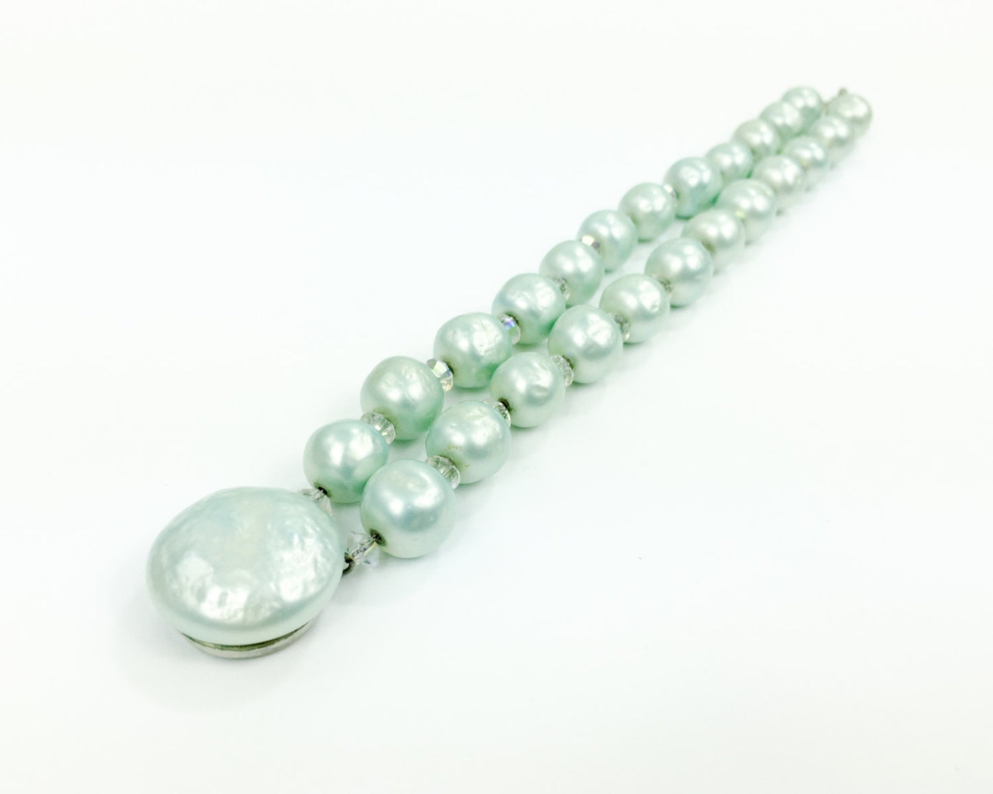 1950s Turquoise Faux Pearl Bracelet | 50s Blue Faux Pearl and Crystal Bracelet