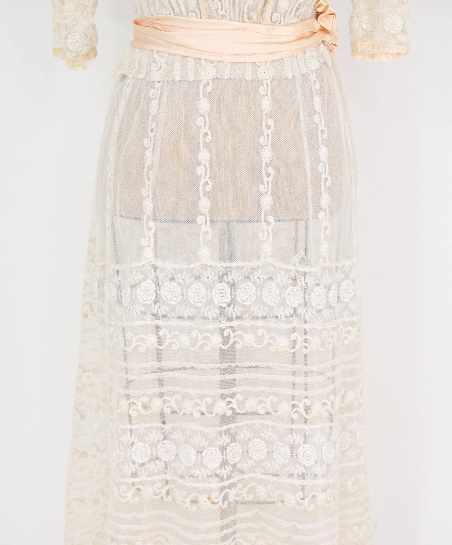 1900s Ivory Lace Wedding Gown, Tiered Edwardian Dress, Extra Small
