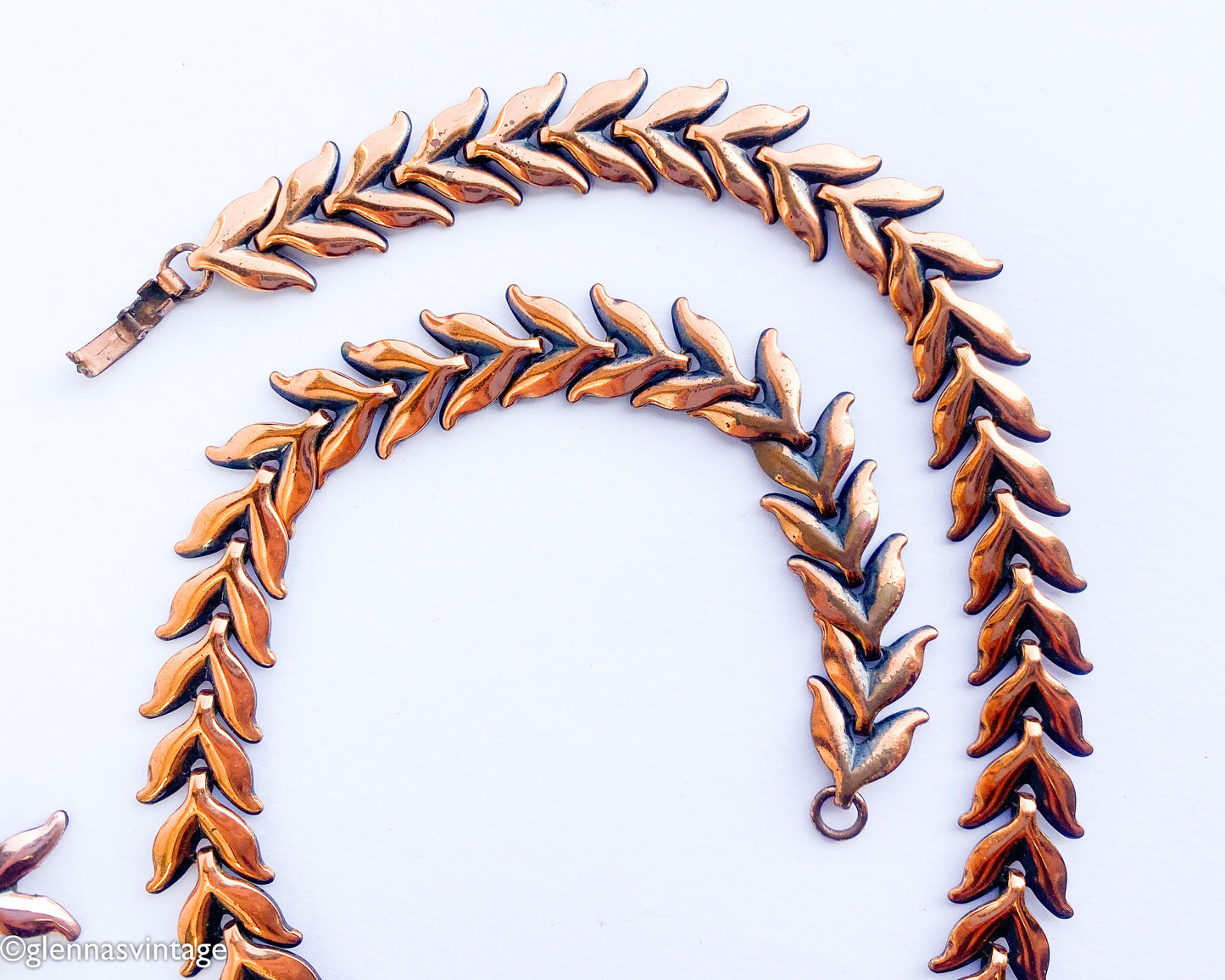 Renoir 1950s Copper Leaf Necklace Set, Parure Jewelry Set