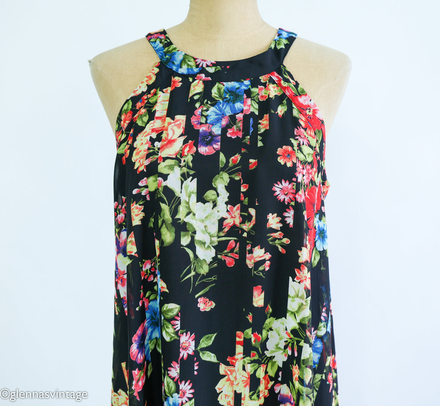 Betsey Johnson | 1990s Floral Mimi Dress  | 90s Black Sleeveless Print Mini Dress | Betsey Johnson | Size 10
